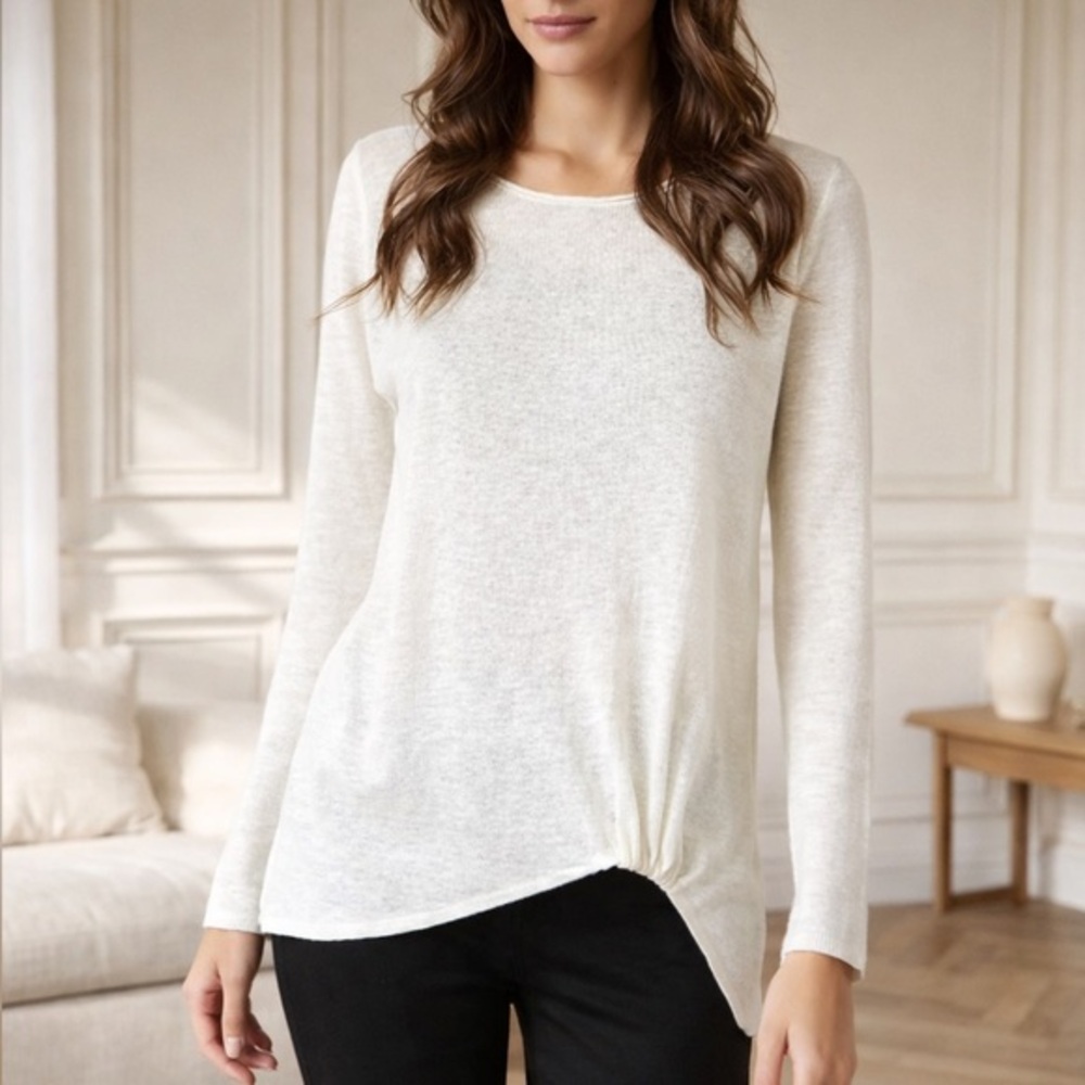 Eileen Fisher Organic Linen Sweater Ivory Minimalist Knit Long Sleeve Top